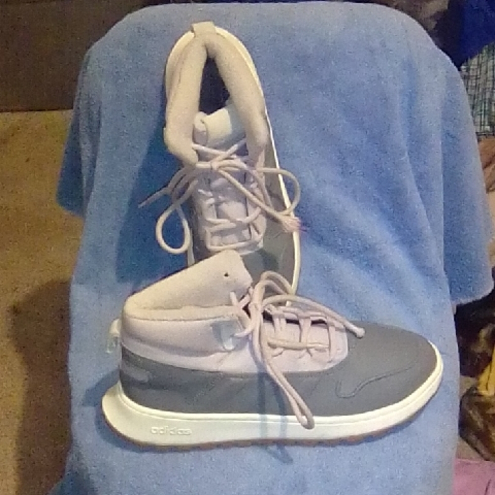 Adidas Gray and White High-Top Sneakers